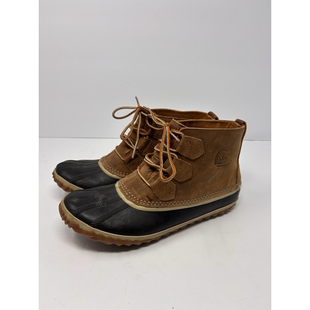 Sorel Out N about Leather Snow Boot Waterproof Brown Black Women's Size 8.5